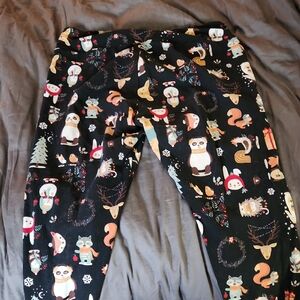 LuLaRoe Black Leggings with Colorful Animal Print.   Size TC